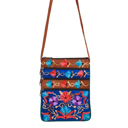 Faux Suede Embroidered Zip Shoulder Bag - 5 Colors Available - Image 2
