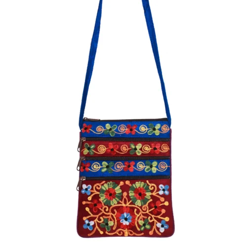 Faux Suede Embroidered Zip Shoulder Bag - 5 Colors Available - Image 3