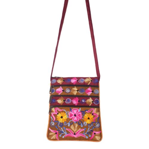 Faux Suede Embroidered Zip Shoulder Bag - 5 Colors Available - Image 4