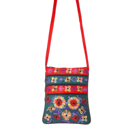 Faux Suede Embroidered Zip Shoulder Bag - 5 Colors Available - Image 5