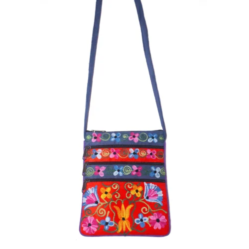 Faux Suede Embroidered Zip Shoulder Bag - 5 Colors Available