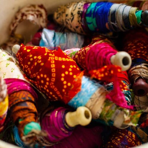 Round Upcycled Sari Coin Purse - Image 4